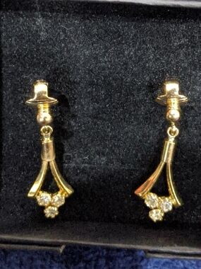 Gold-tone Drop Earrings with Three-Crystal Detail